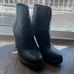 Black leather platform booties